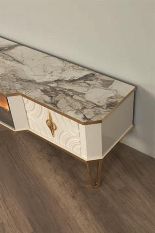 Viyana Beyaz Şömineli Çekmeceli Tv Ünitesi