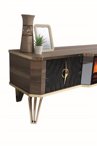 Viyana Ceviz-Siyah Şömineli Çekmeceli Tv Ünitesi