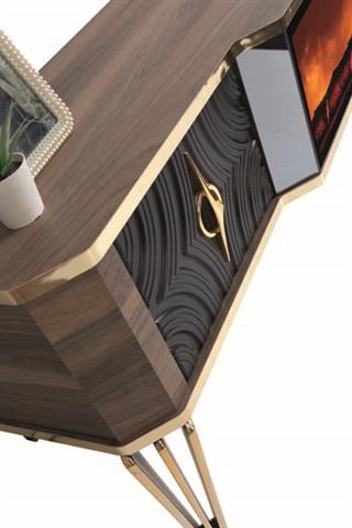 Viyana Ceviz-Siyah Şömineli Çekmeceli Tv Ünitesi