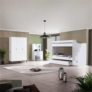 White Ranzalı Genç Odası 3 Kapılı Dolap