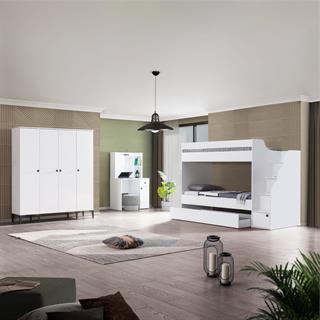 White Ranzalı Genç Odası 4 Kapılı Dolap