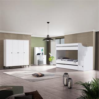 White Ranzalı Genç Odası 4 Kapılı Dolap