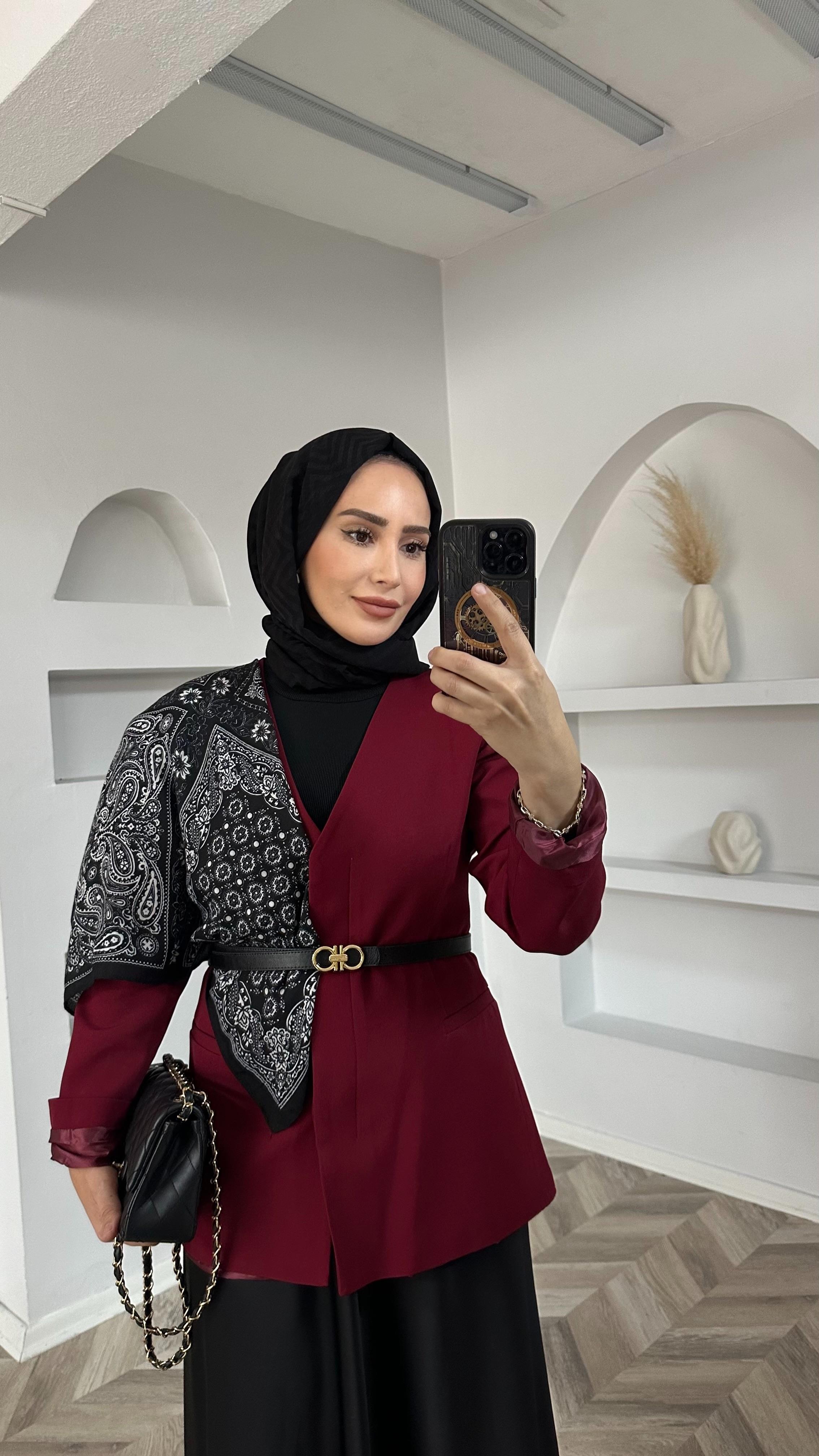 Fularlı ceket bordo