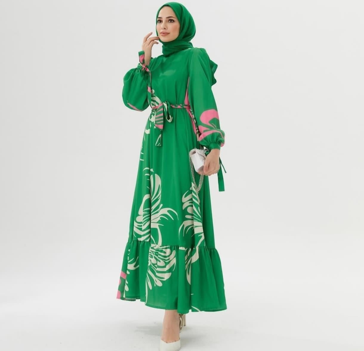 SATEN ELBİSE YEŞİL 