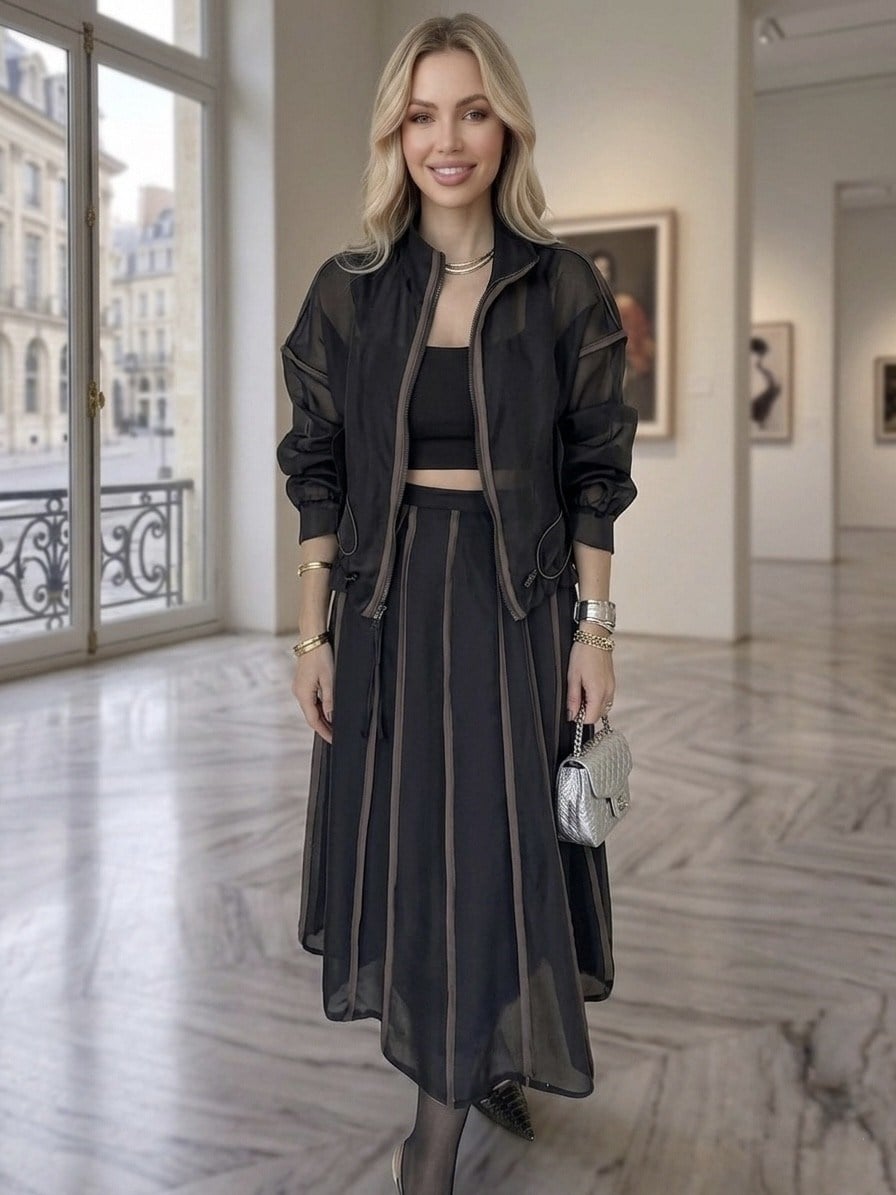 MARKA MODEL SİYAH ŞİFON TAKIM