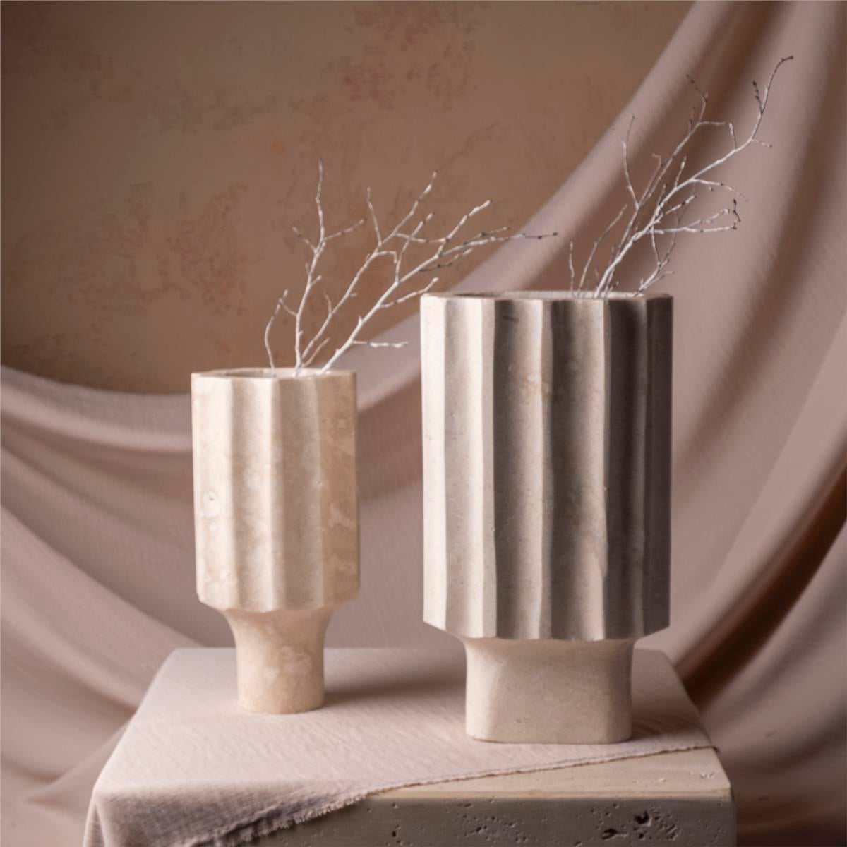 Şeritli 2Li Mermer Vazo