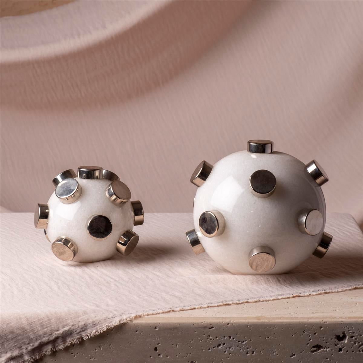 Krom Detaylı Beyaz  Mermer Top Takım