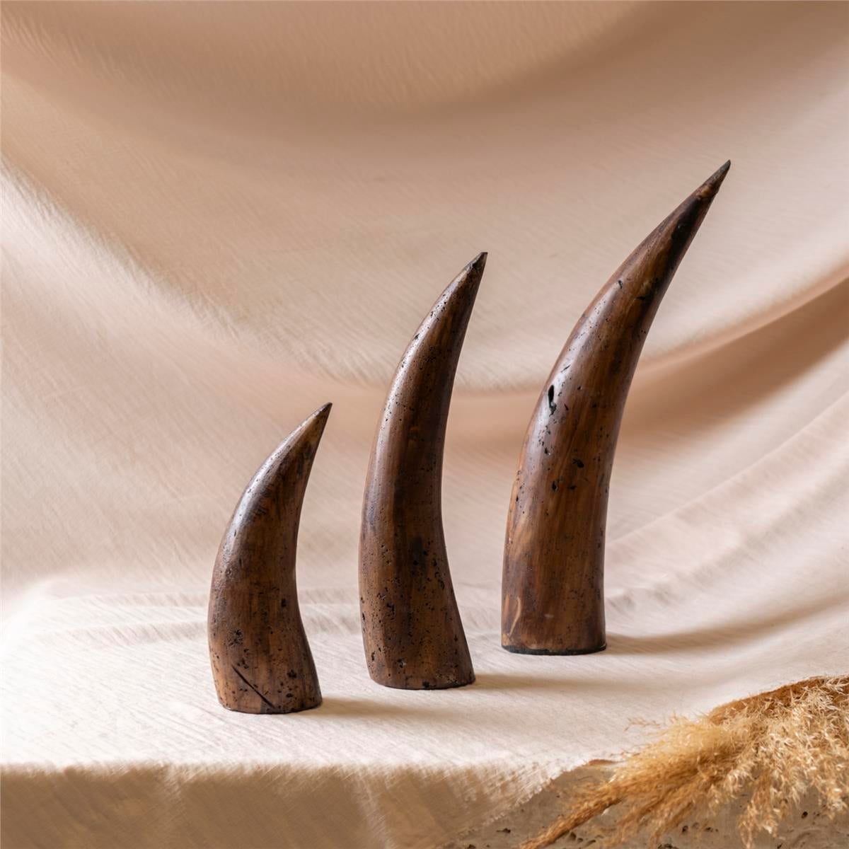 Ahşap Patine Renk 3Lü Boynuz Obje