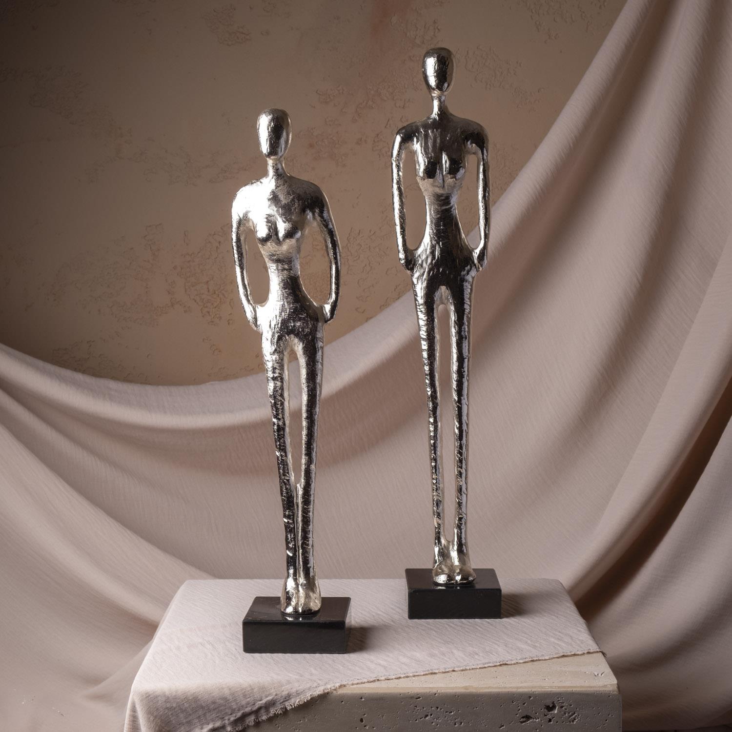 Siyah Mermer Kaideli Krom 2Li Heykel Adam