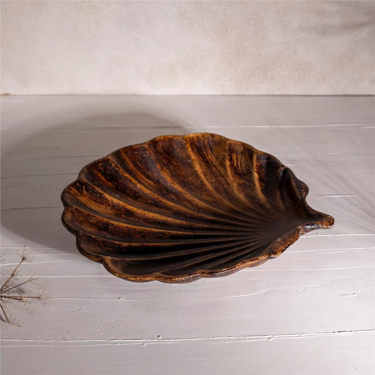 Ahşap Patine Deniz Kabuğu Tabak