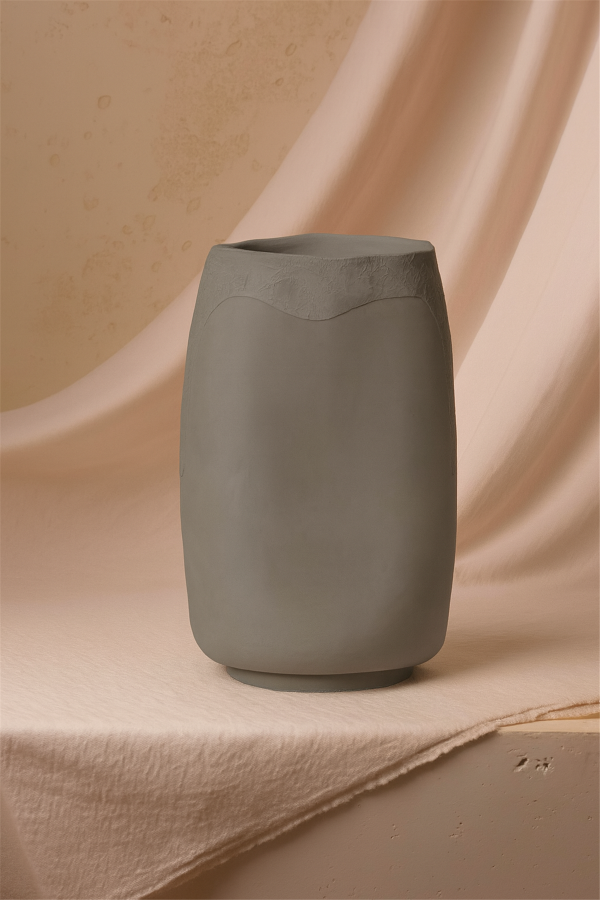Yassı Tasarım Vazo Gri Büyük Boy