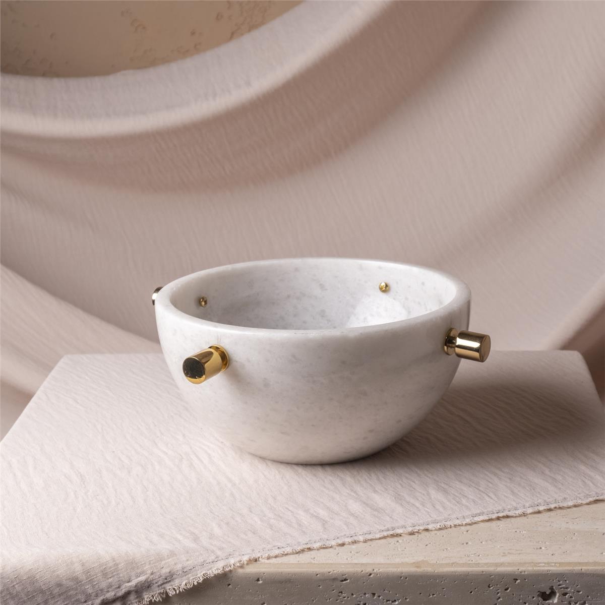 Dekoratif Kare Kulplu Beyaz Küçük Mermer Kase