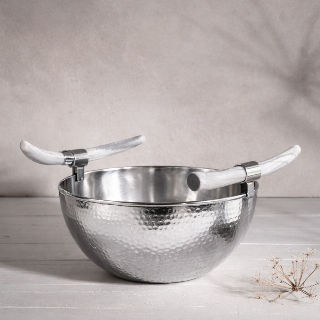 Fildişi Kulplu Gümüş Kase - Büyük