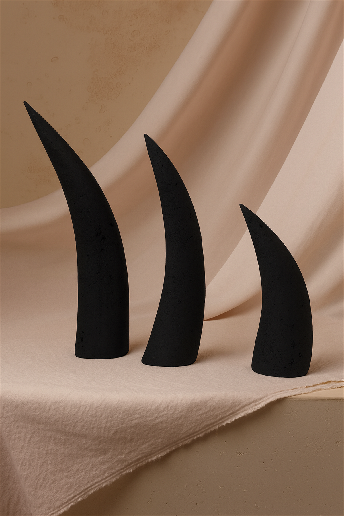 Siyah 3Lü Boynuz Obje