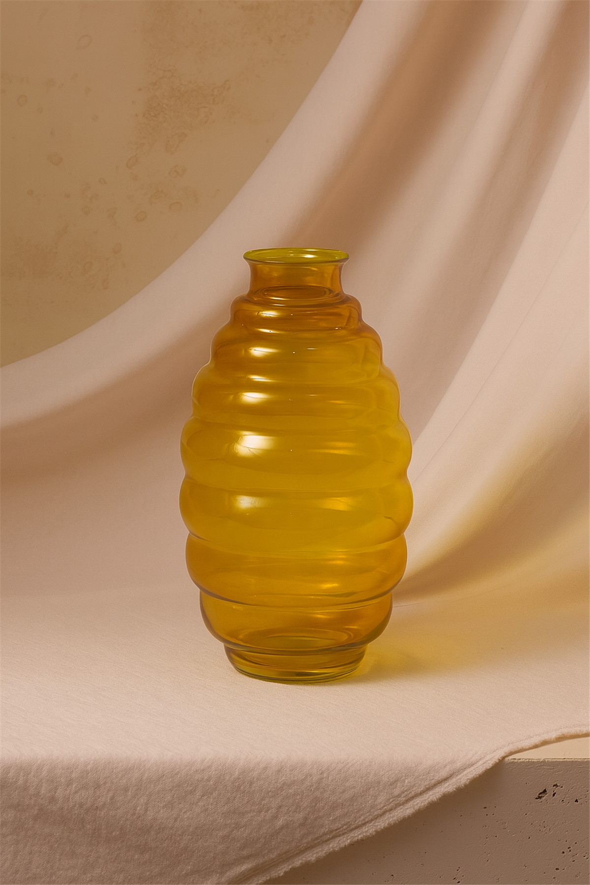 Seffaf Cam Vazo Petek 37cm Turuncu