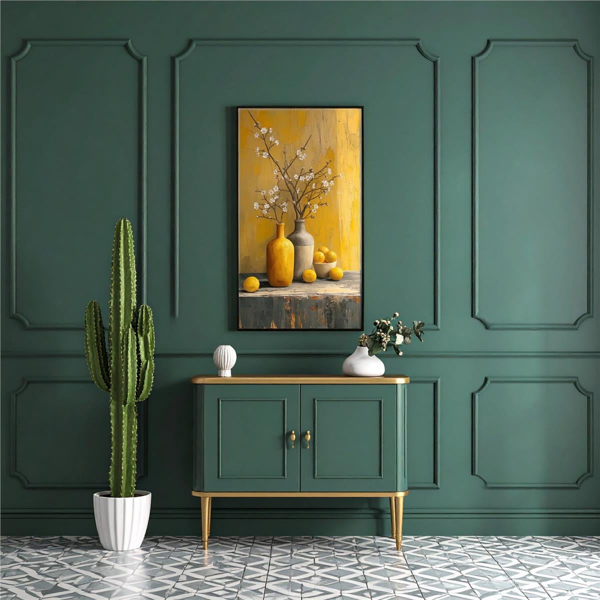 Beyaz Çiçekli Dallı Tablo 60x90 cm