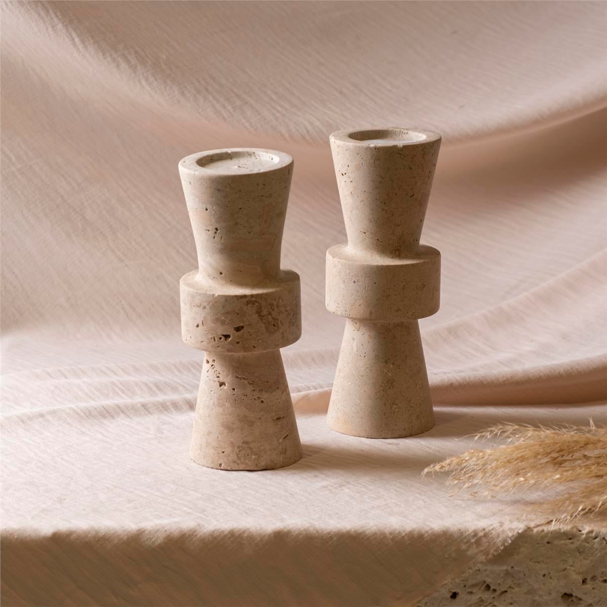 Traverten 2Li Geometrik Şamdanlık 