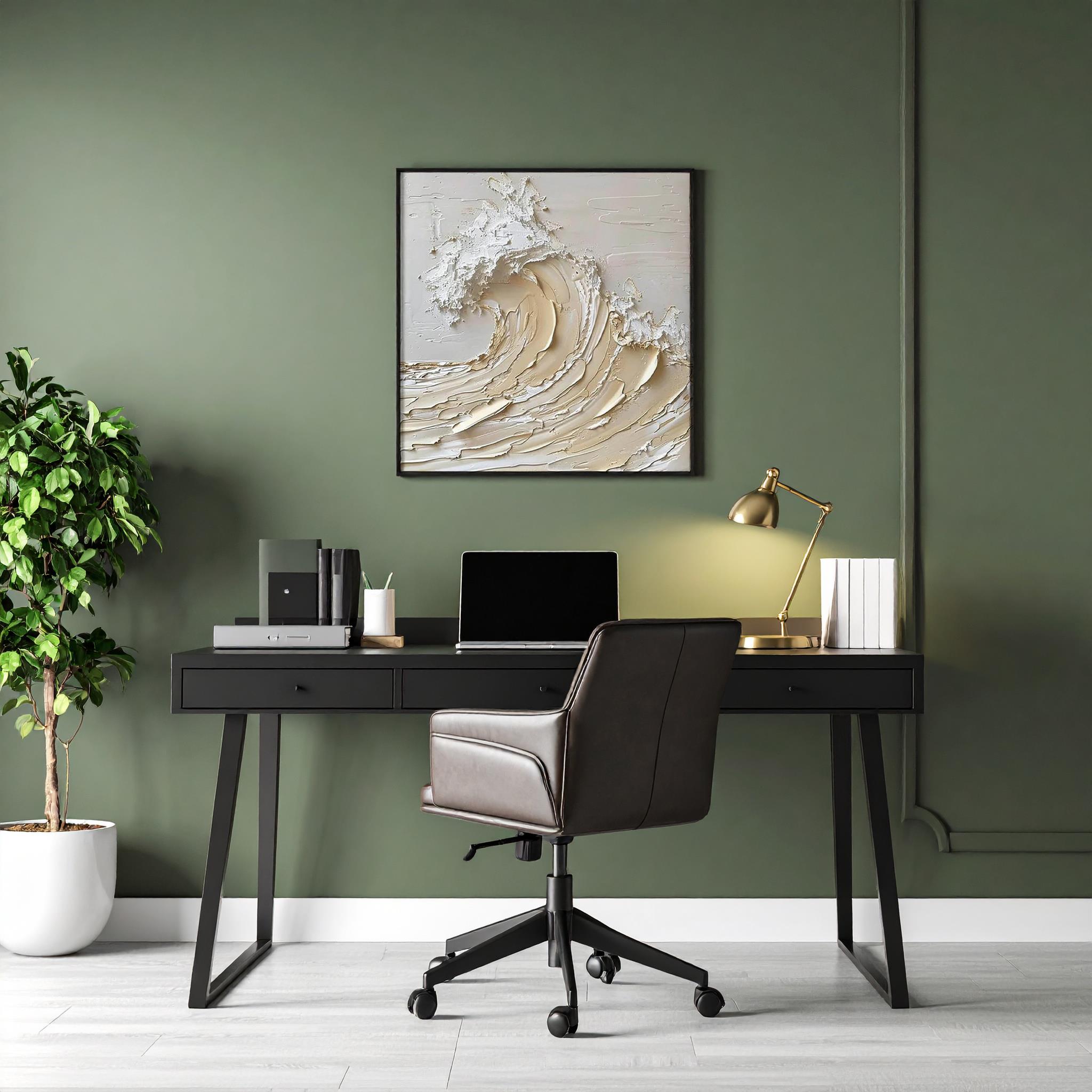 BEJ TONLU BÜYÜK DALGALAR YAĞLI BOYA DOKULU TABLO 90X90 CM