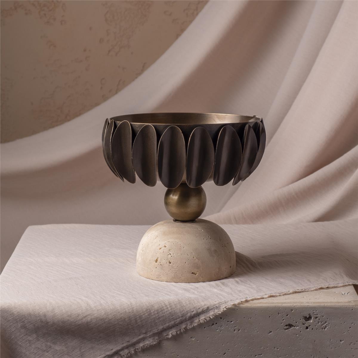 Traverten Ayaklı Kupa Kase Büyük Boy