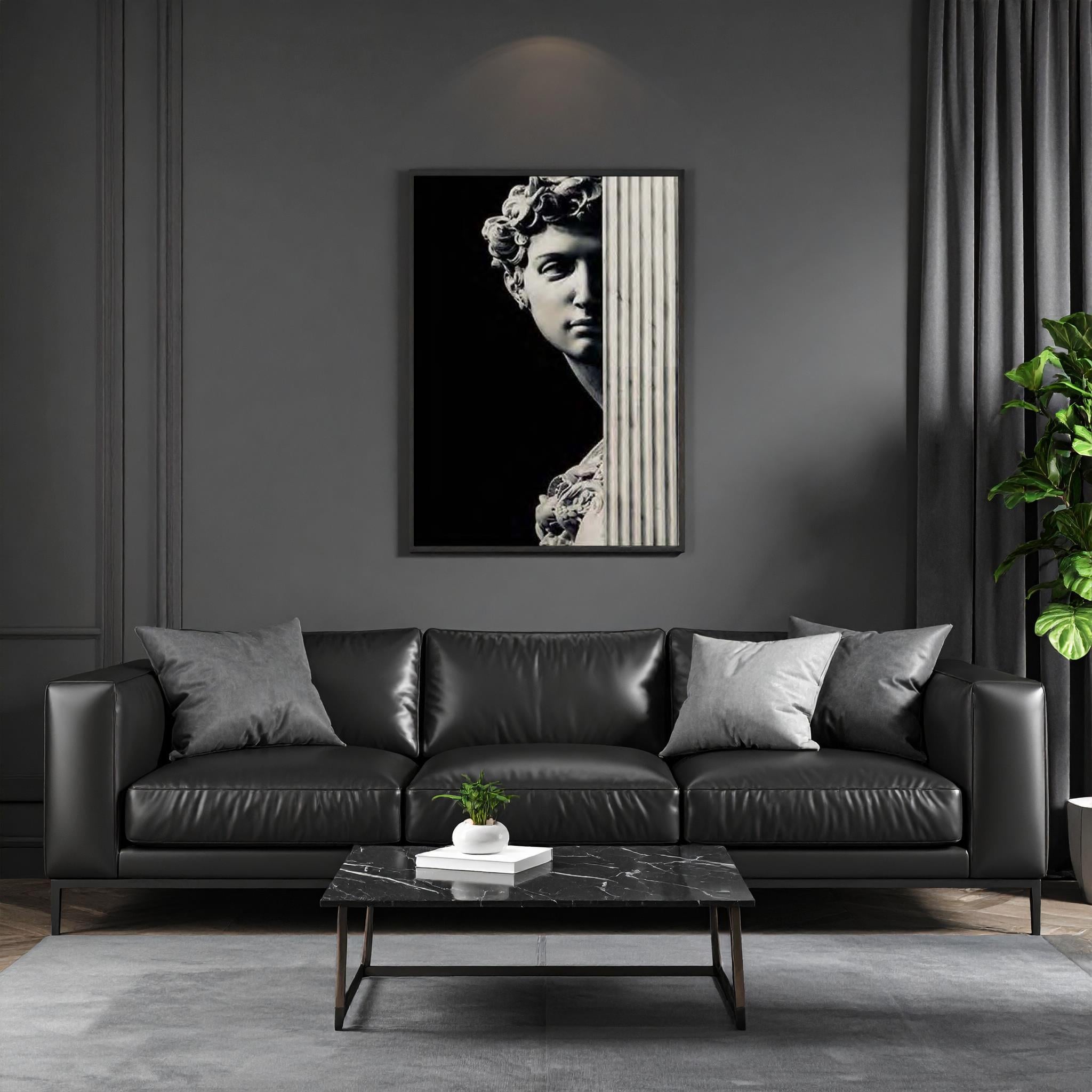 Statue of David 75x150 Cm Canvas Tablo Siyah