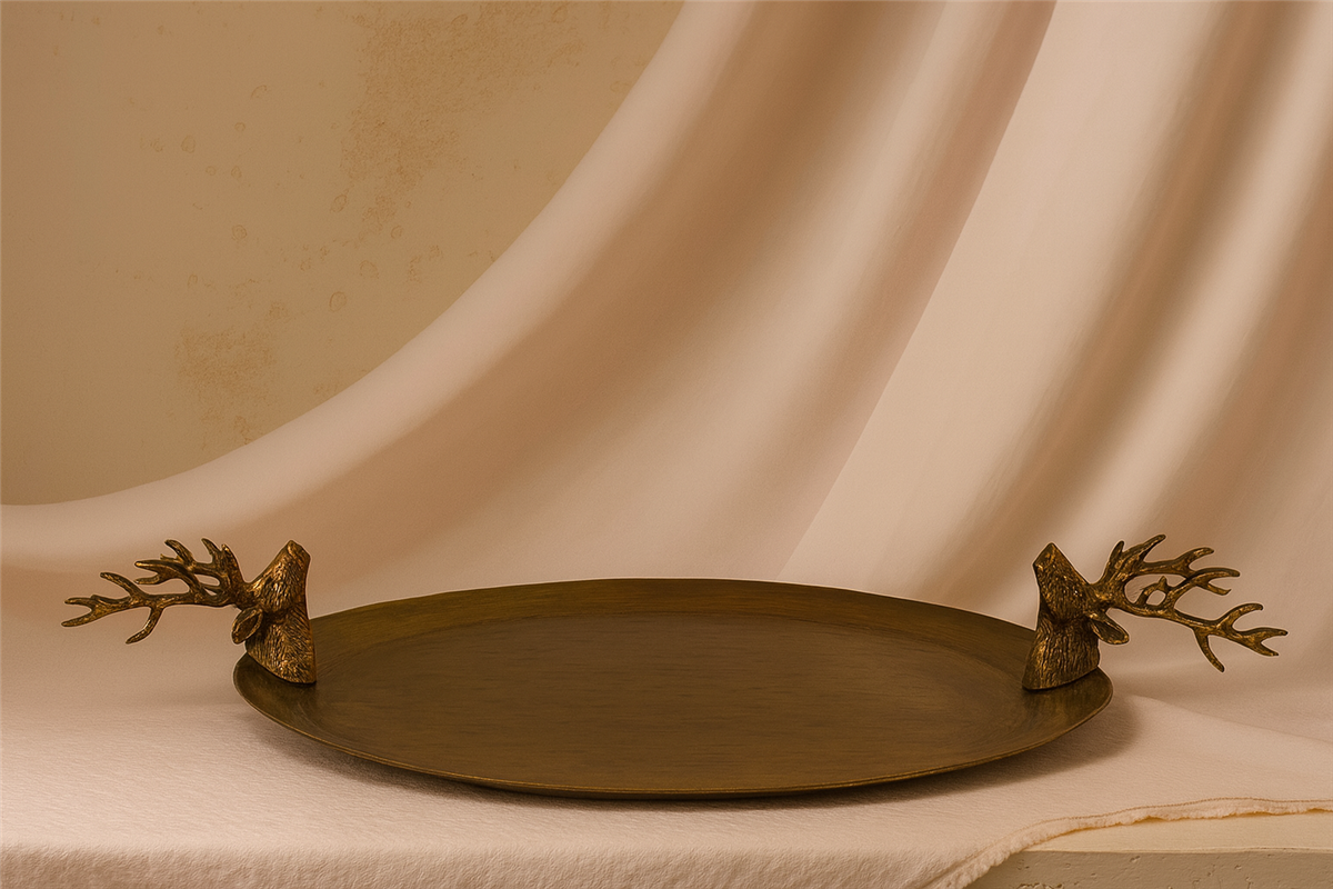 Yusufcuk Detaylı Eskitme Pirinç Sunum Tabağı Büyük