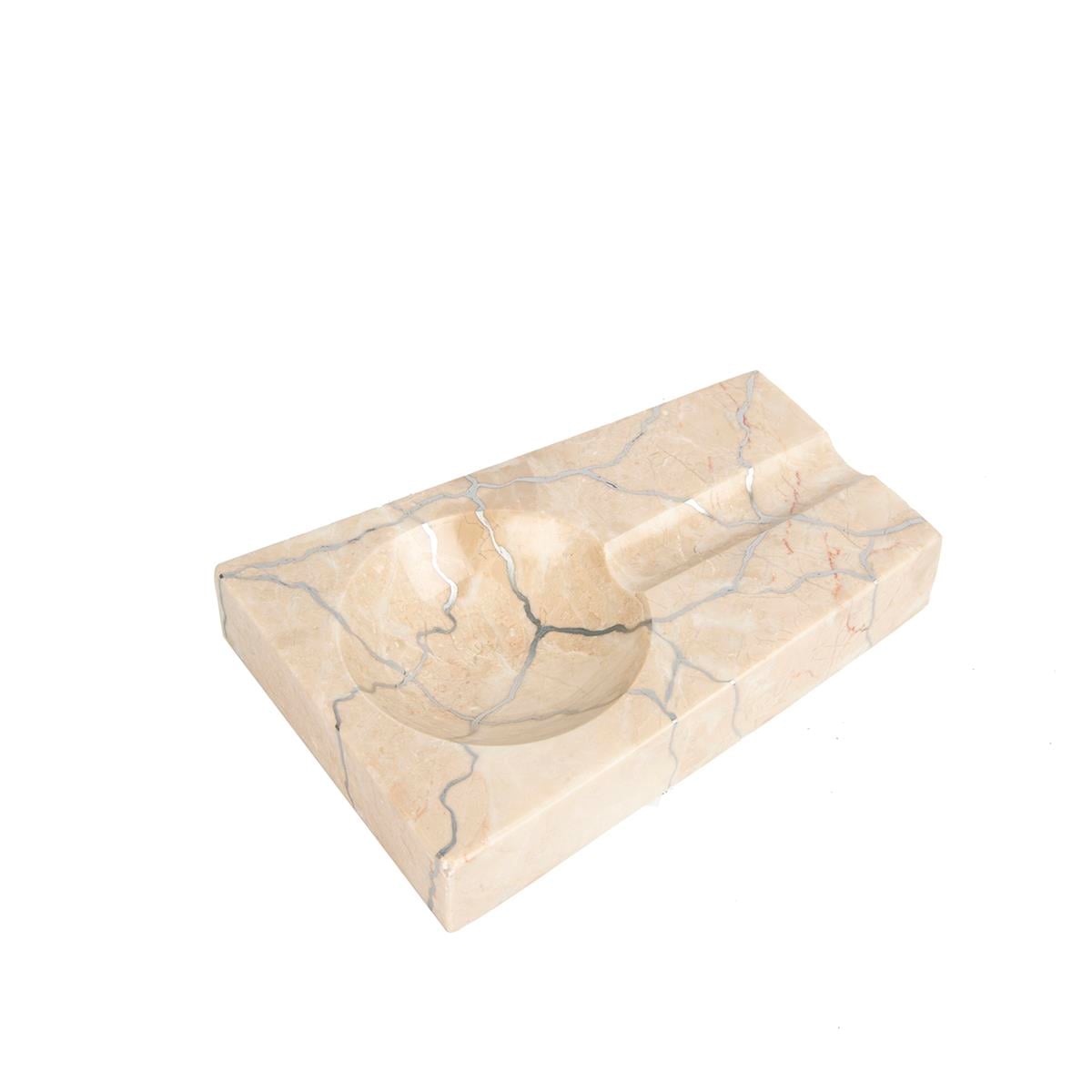 Bej Mermer Gümüş Yaldızlı Puro Küllük