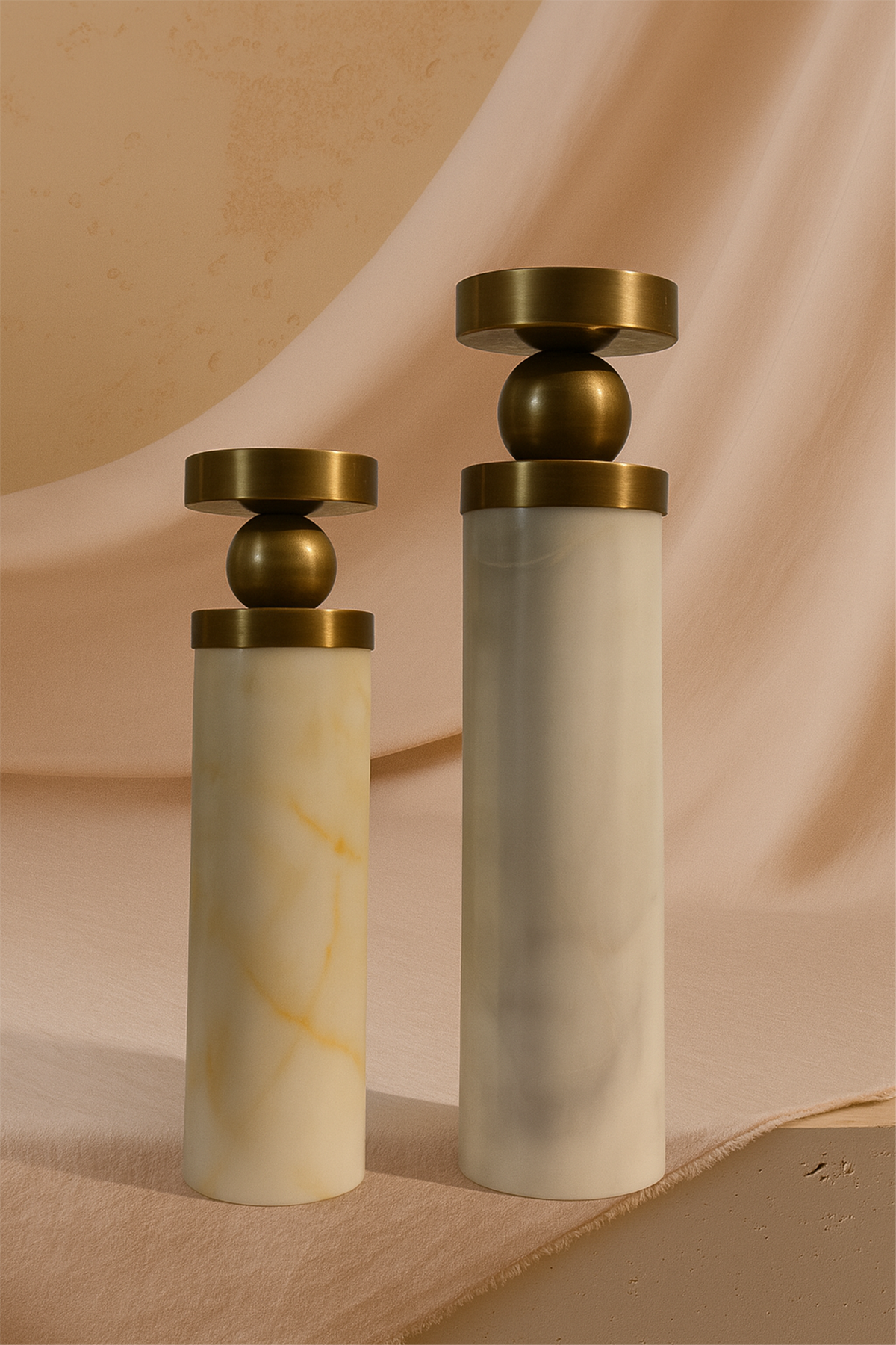 Beyaz Mermer Kaideli Eskitme Şamdan