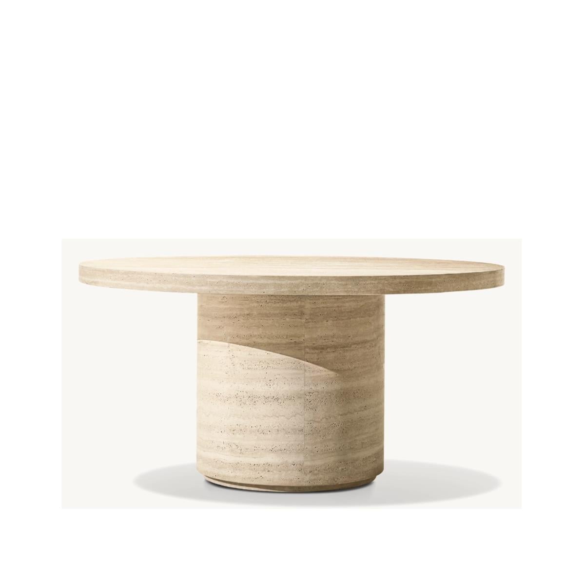 ITALİAN TRAVERTİNE PLİNTH ROUND DİNİNG TABLE 120X75 CM