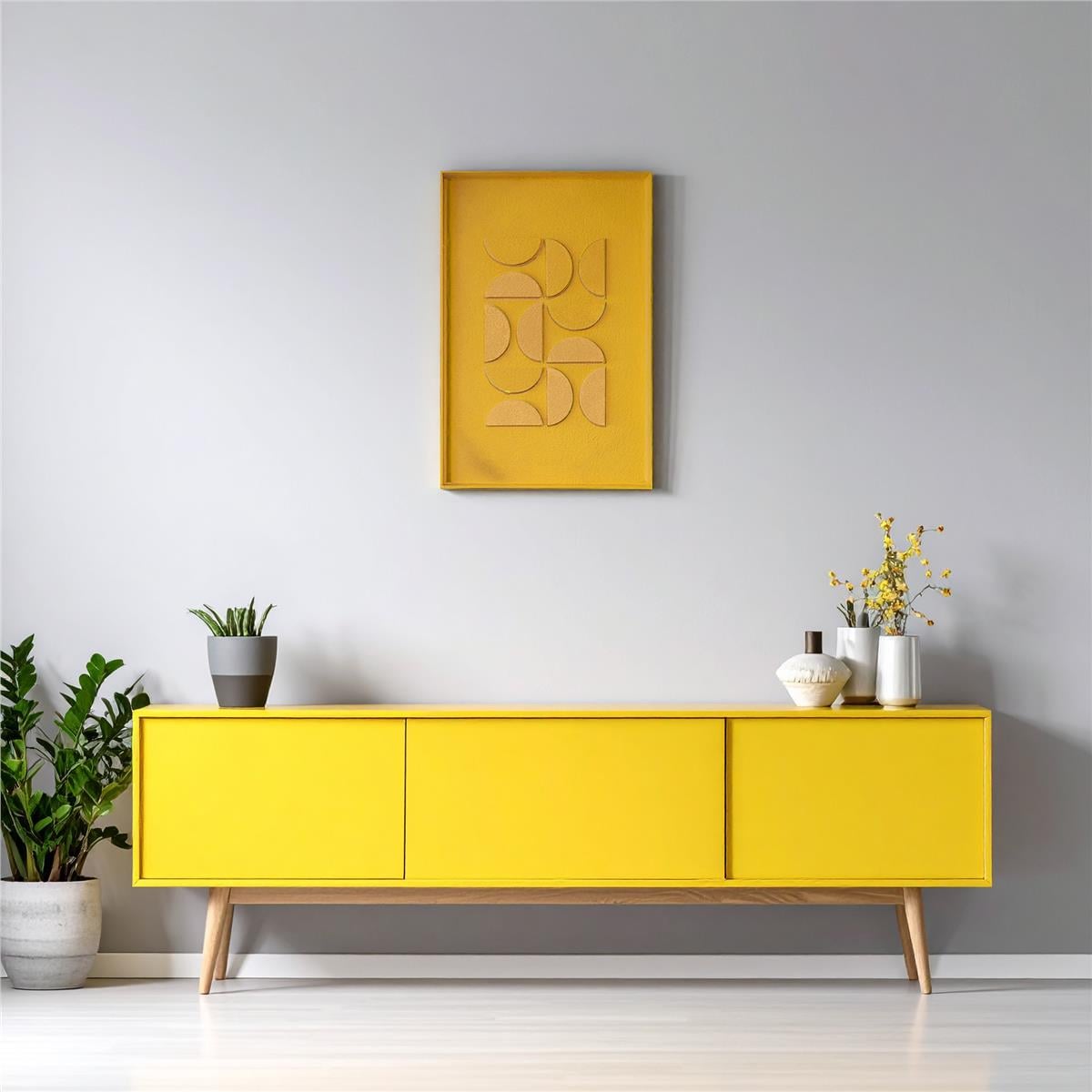 Alçı Kabartmalı Geometrik 40x60 cm Tablo Hardal