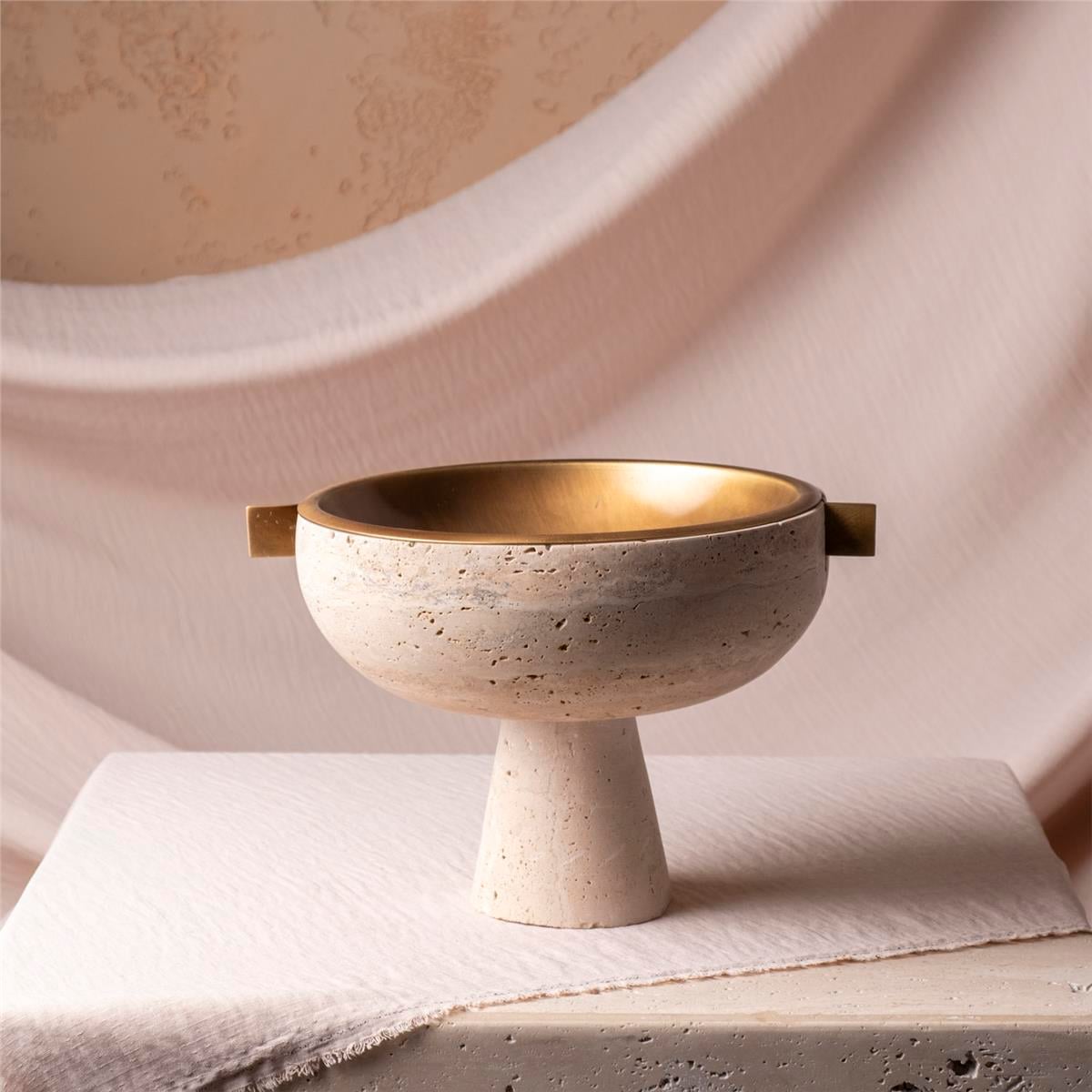  Pırınc Detaylı Traverten Kase