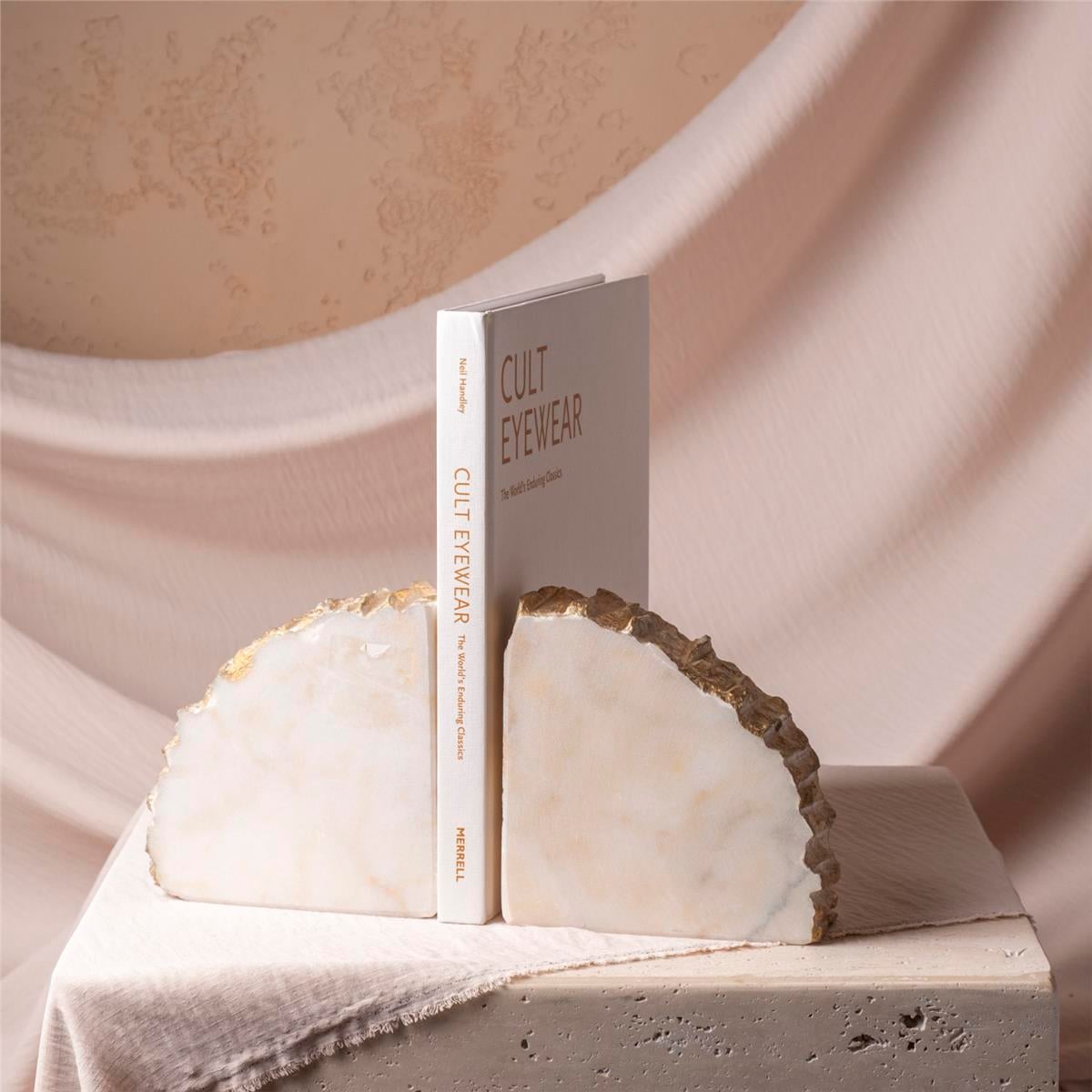 Gold Yaldızlı Beyaz Mermer Kitap Tutucu 