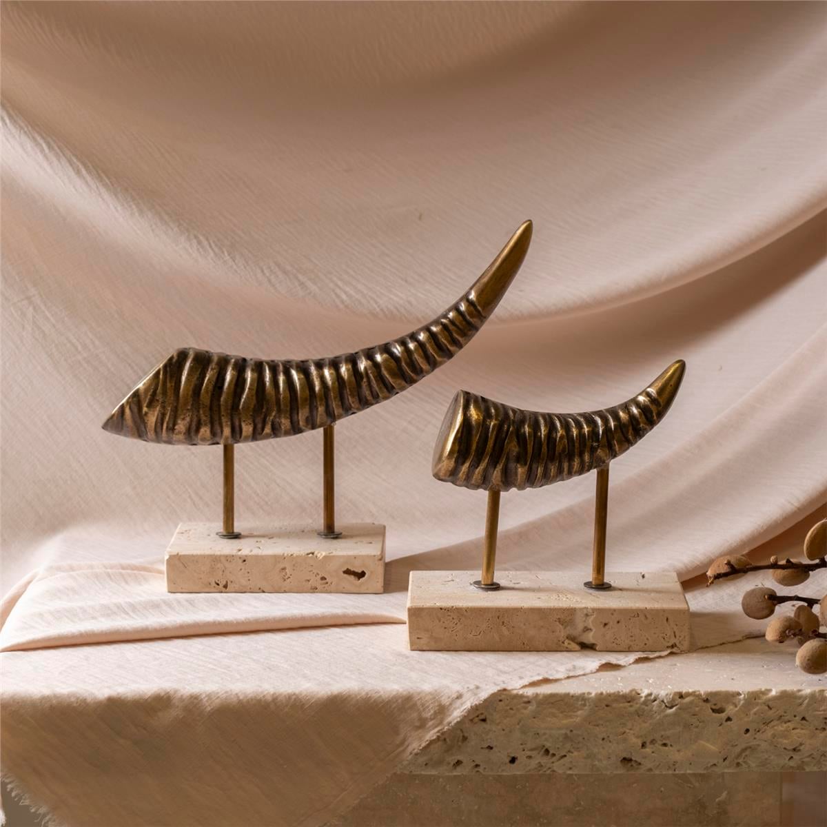 Traverten Kaideli 2'Li Metal Boynuz Obje