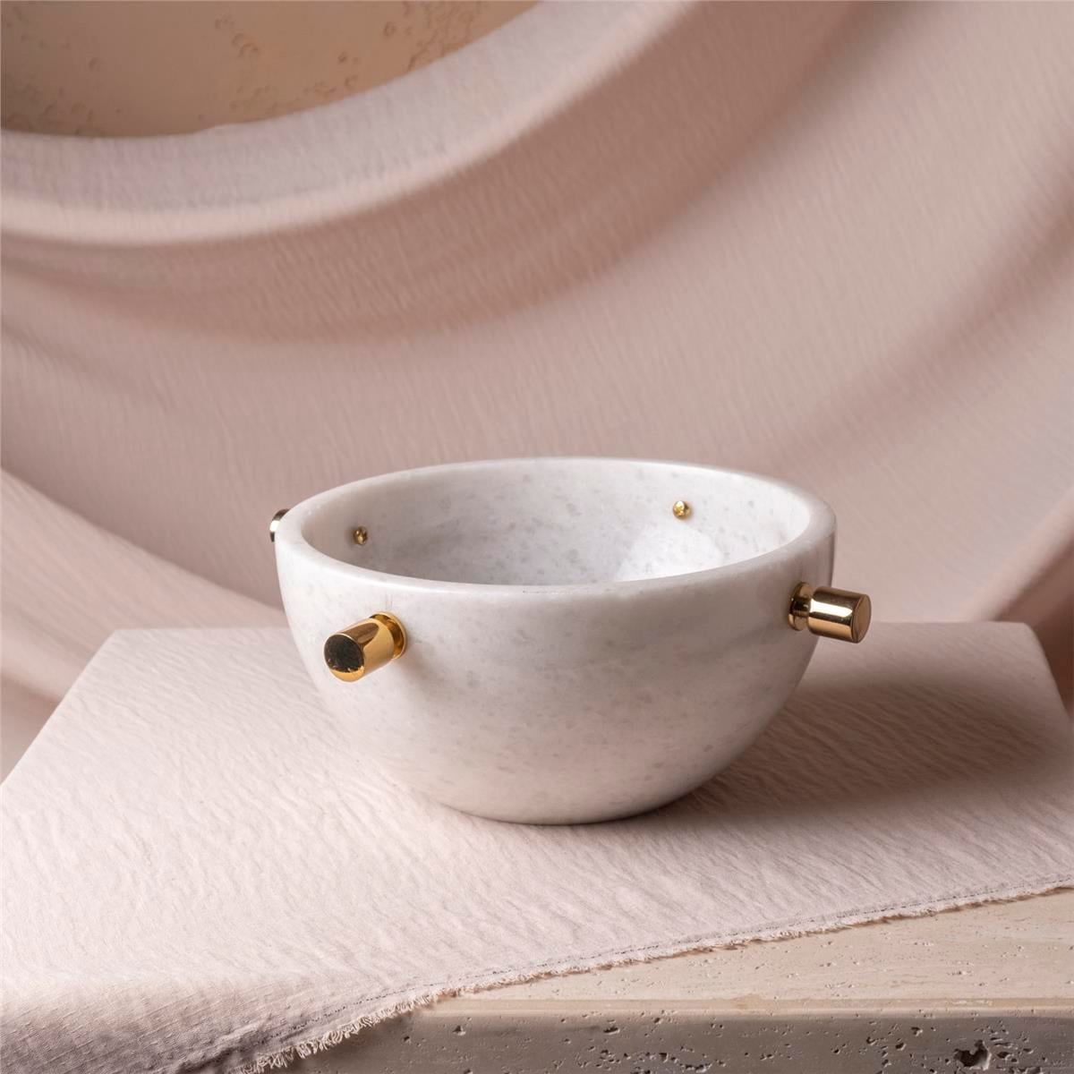 Dekoratif Kare Kulplu Beyaz Küçük Mermer Kase