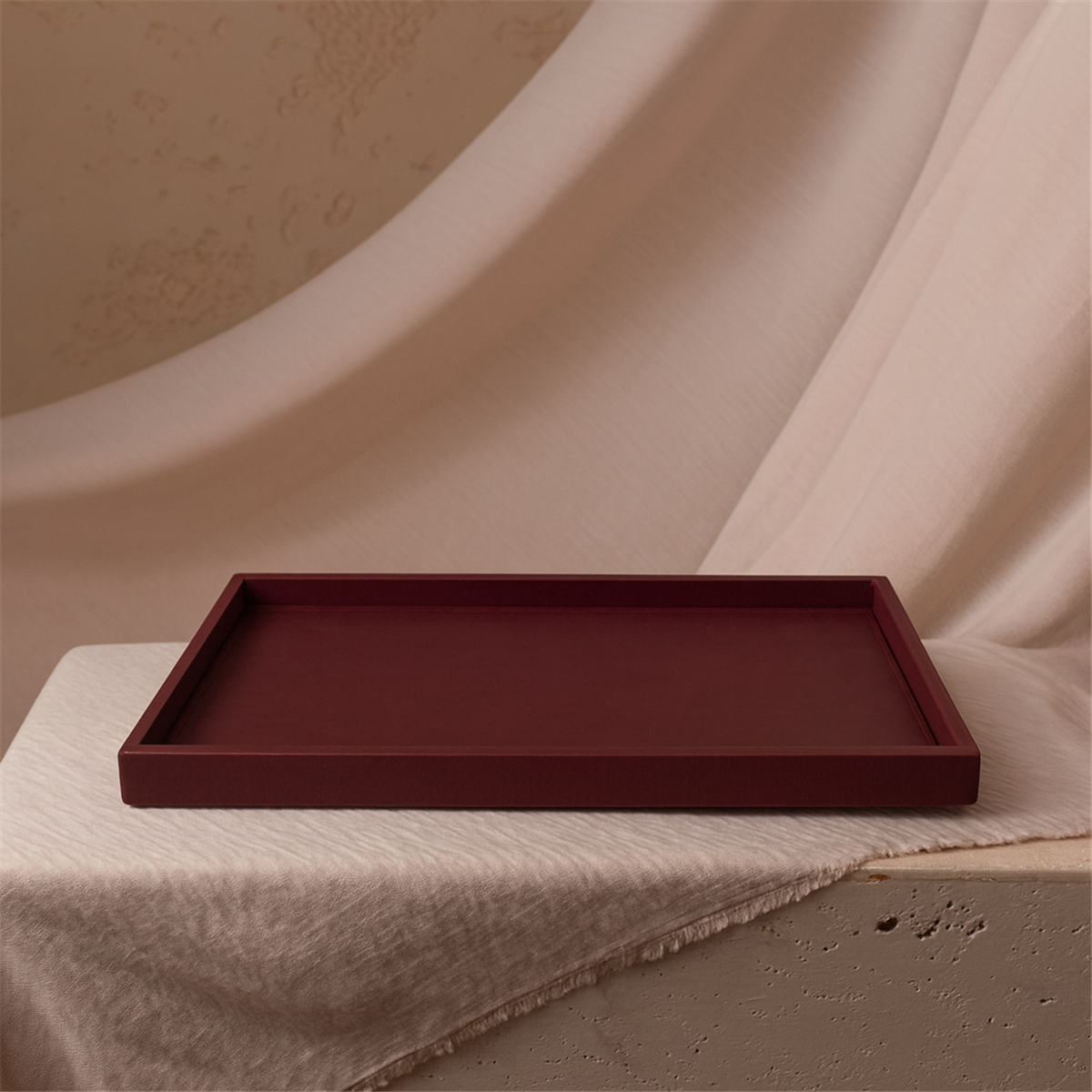 Bordo Büyük Boy Deri Tepsi