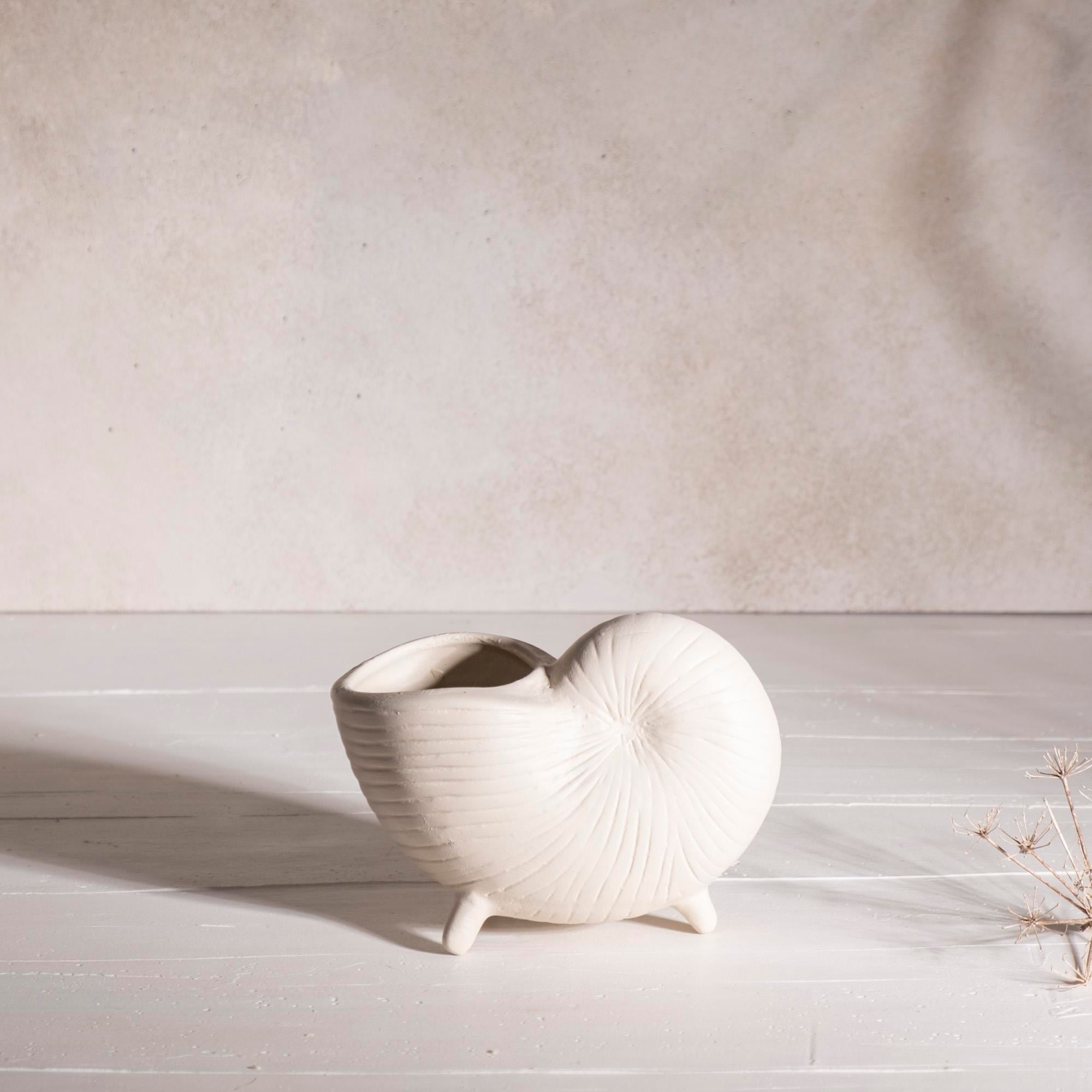 Seramik Deniz Kabuğu Vazo Krem