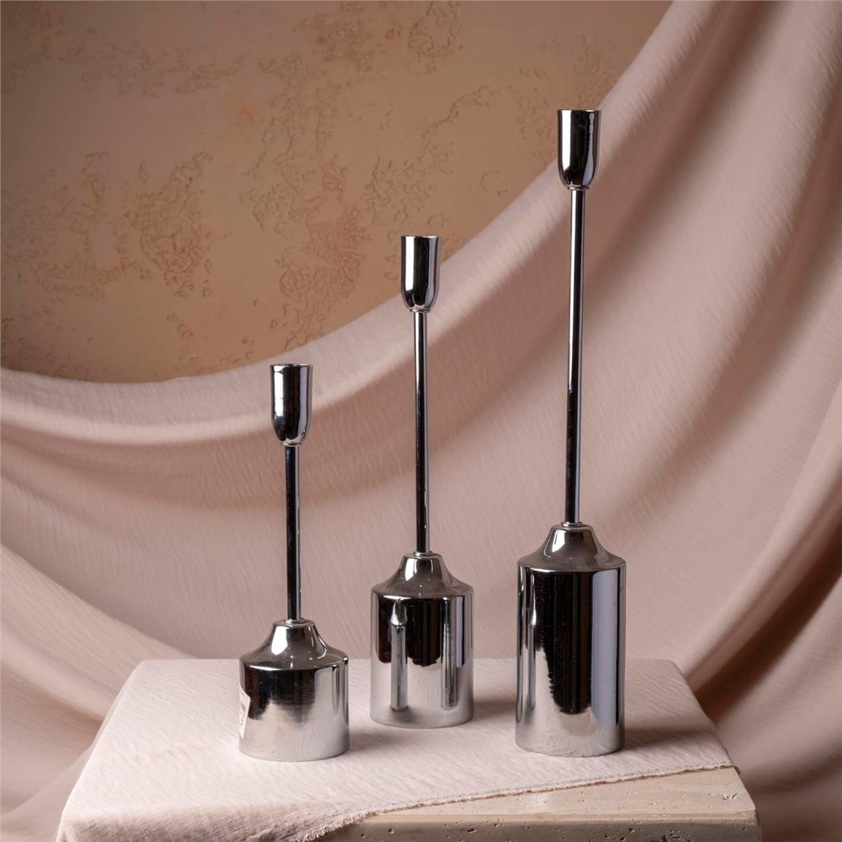 Kalın Gövdeli Krom Şamdan