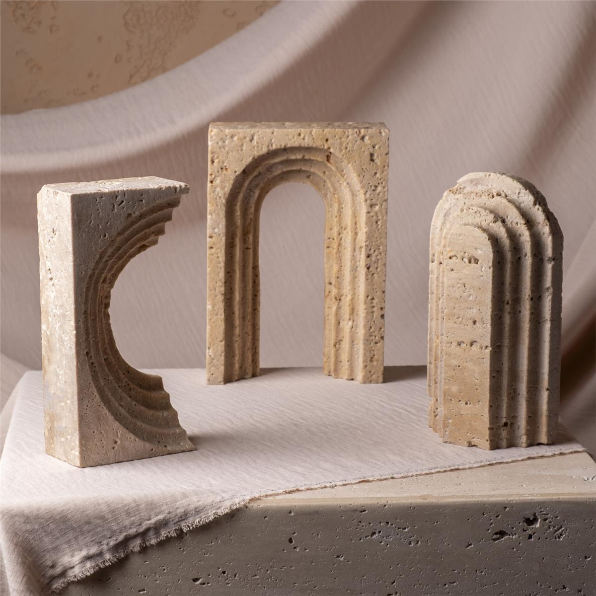 3 Lü Traverten Geometrik Obje