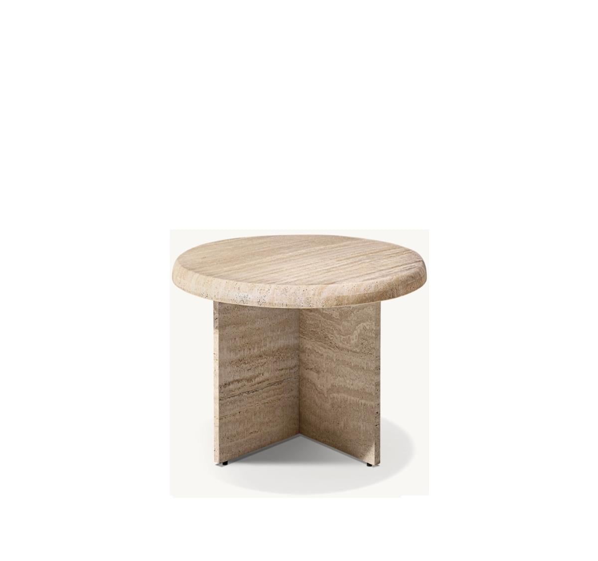 RAVENNA ITALİAN TRAVERTİNE ROUND SİDE TABLE 50 CM