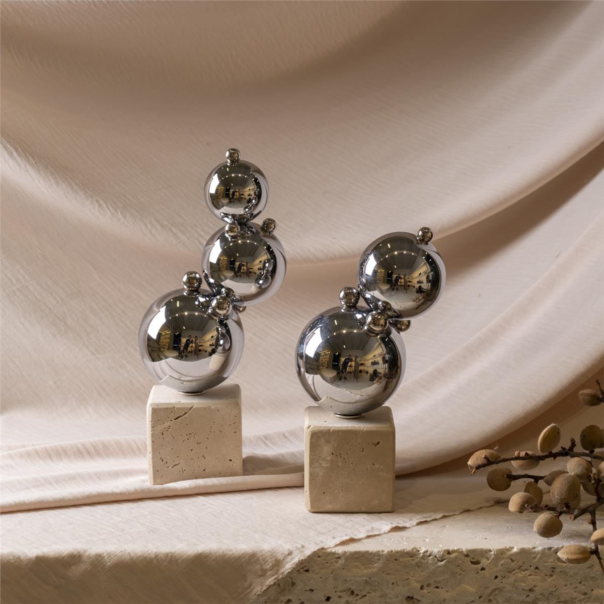 Traverten Kaideli Balls Obje Set Krom