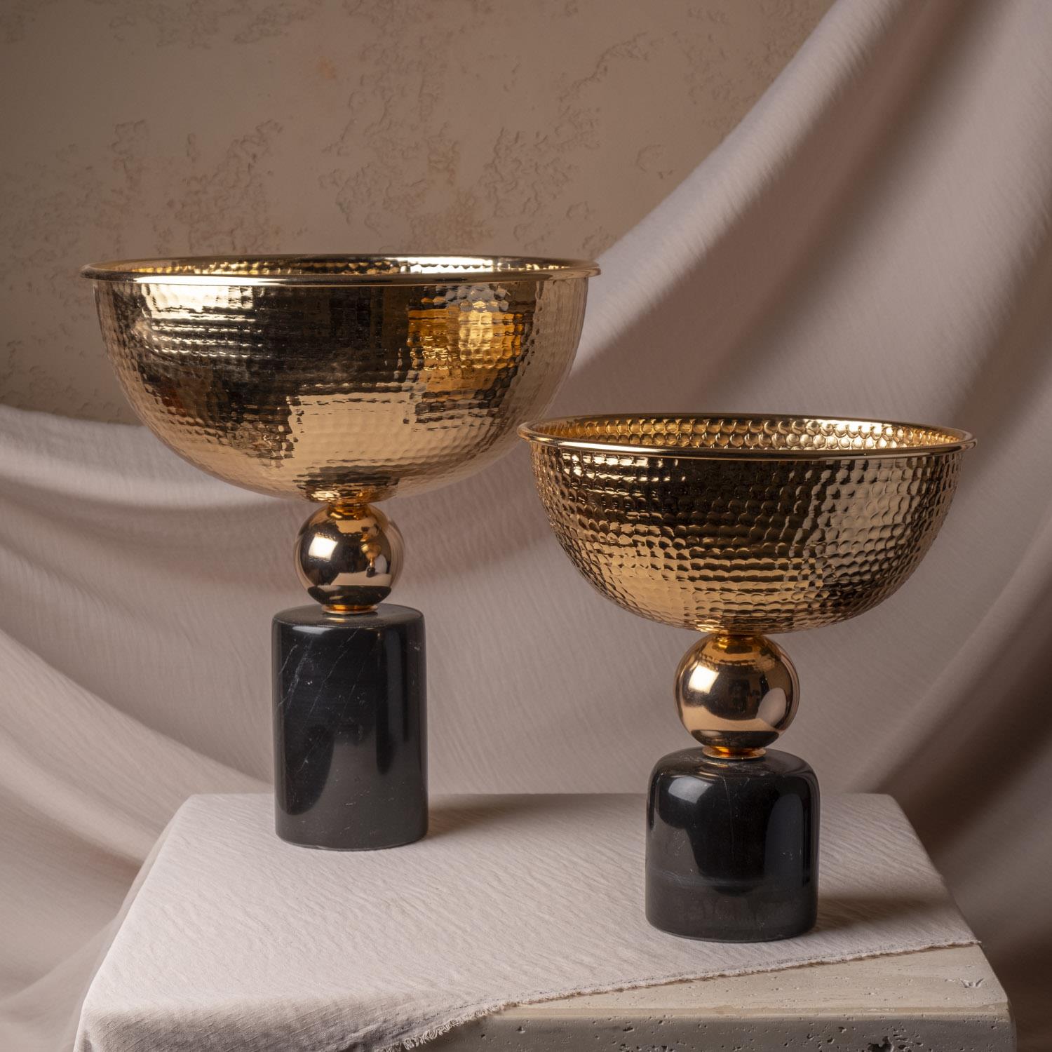 2 Li Siyah Mermerli Gold Dövme Saksı