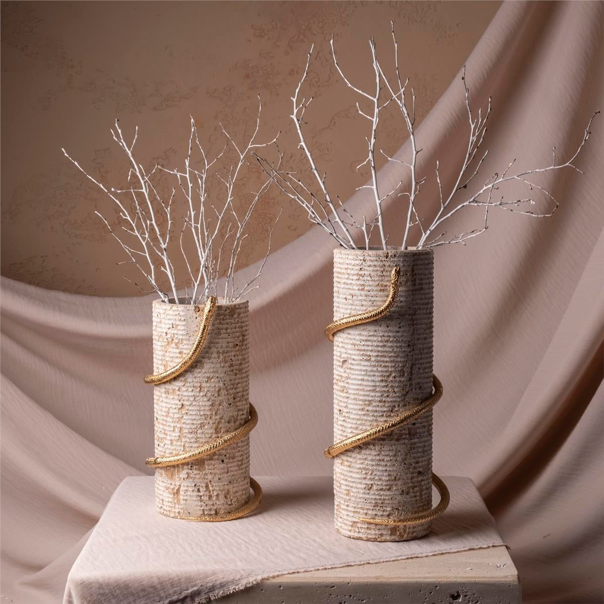 Traverten 2Li Yılan Vazo