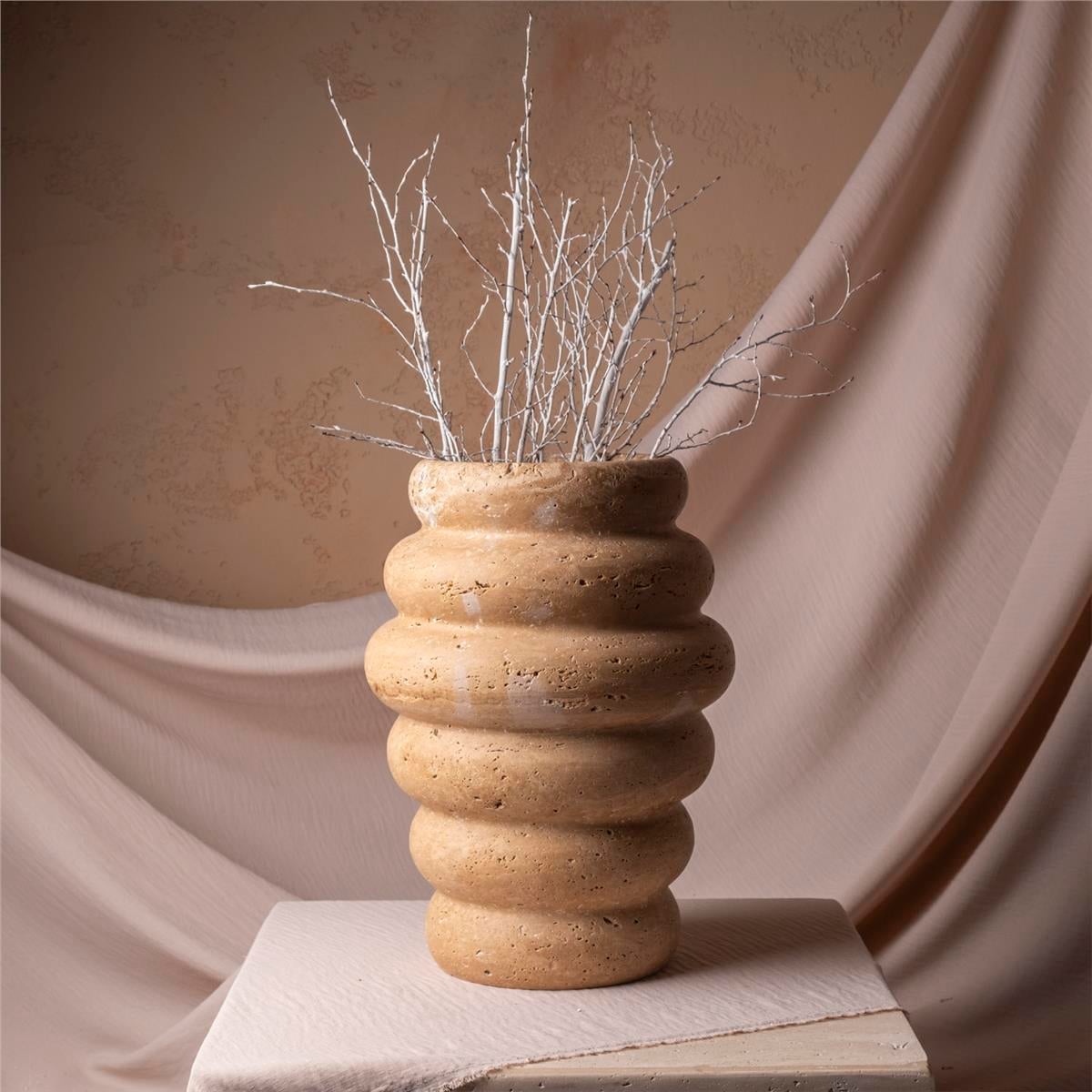 Bombeli Küçük Mermer Vazo  Traverten