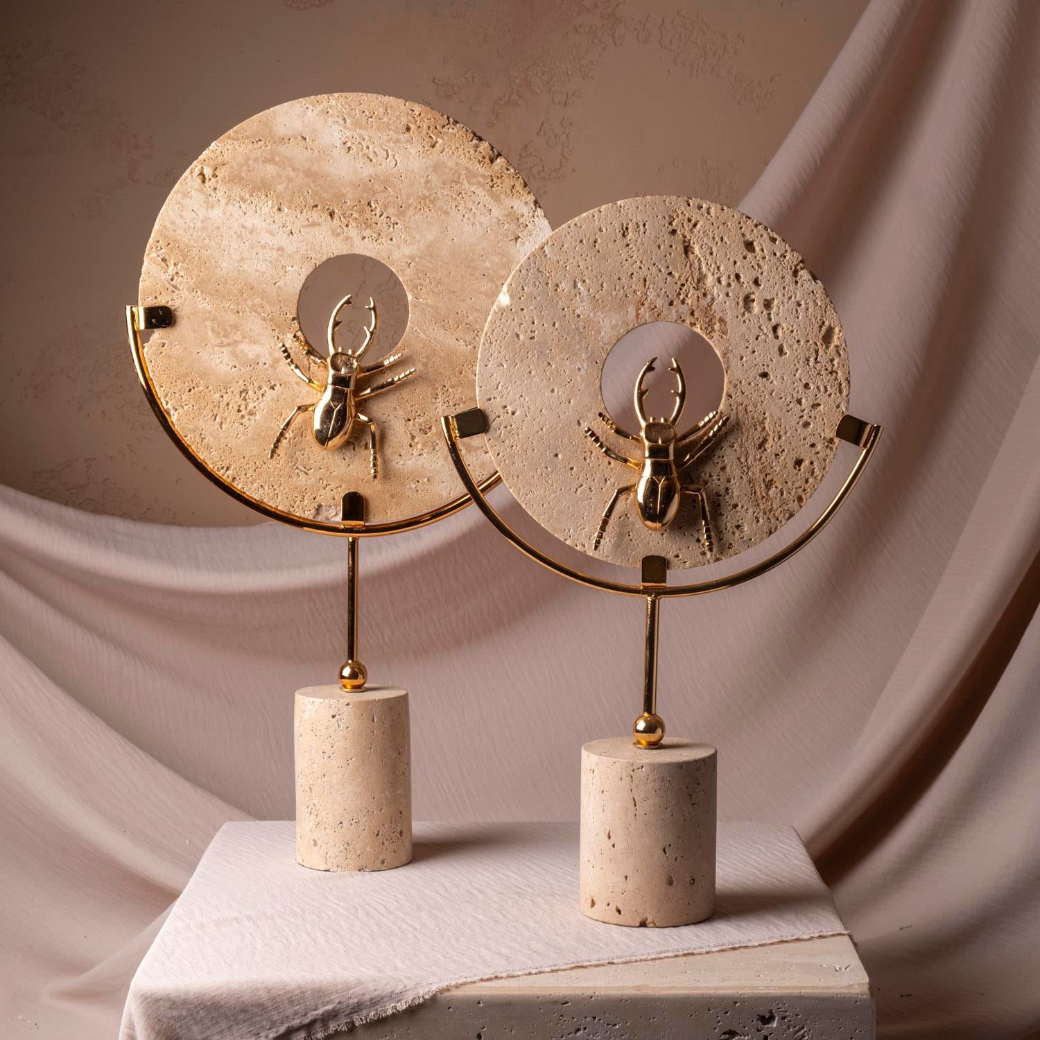 Böcek Detaylı İkili Traverten  Plak Obje