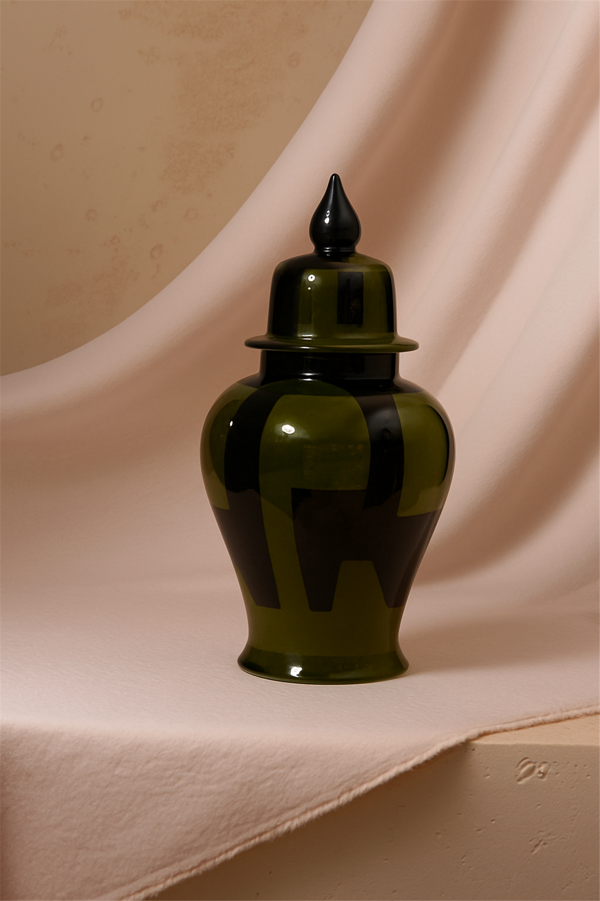 Yeşil-Siyah Desen Şah Küp 40Cm