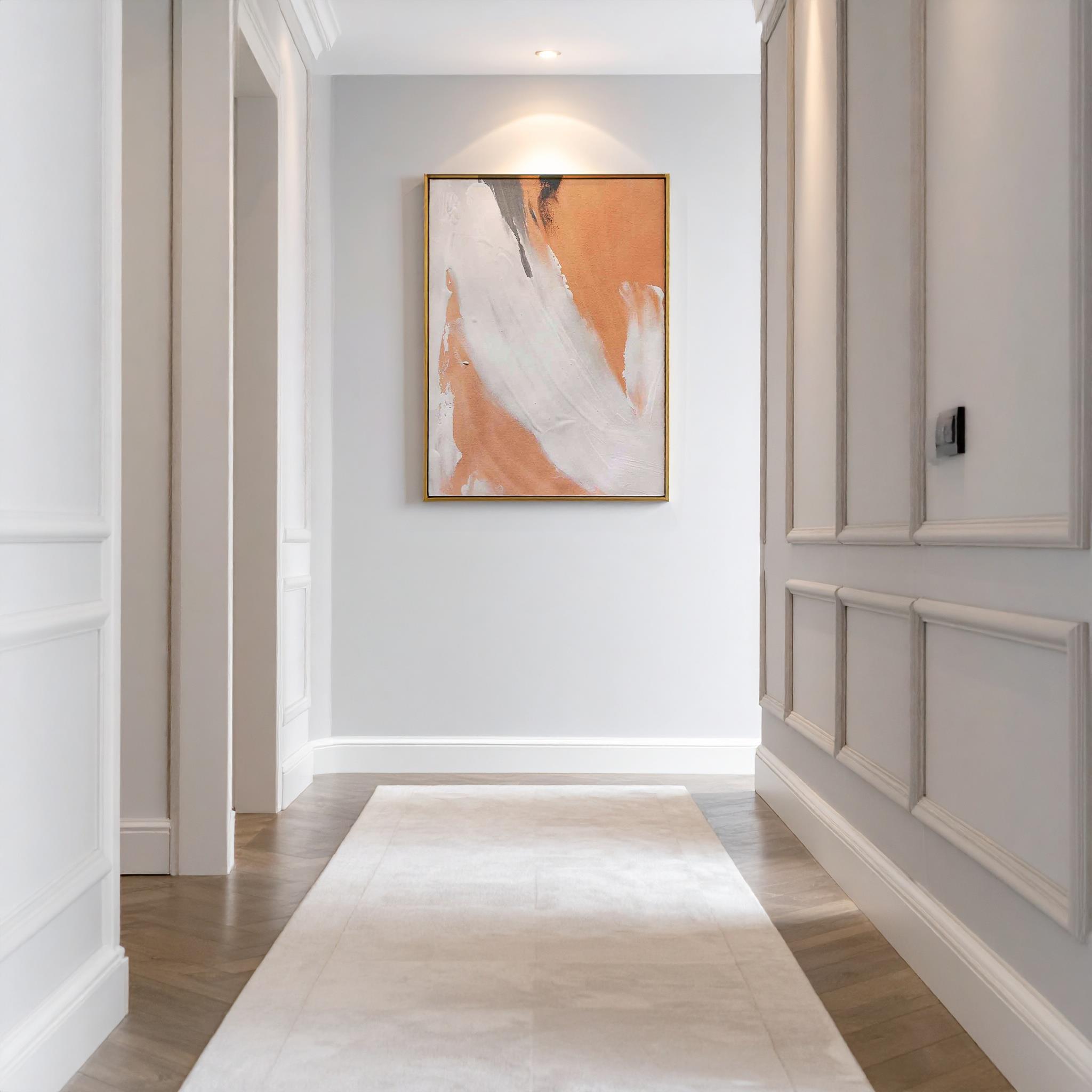 SOYUT TURUNCU GRİ VE BEYAZ DESEN YAĞLI BOYA DOKULU TABLO 100X140 CM