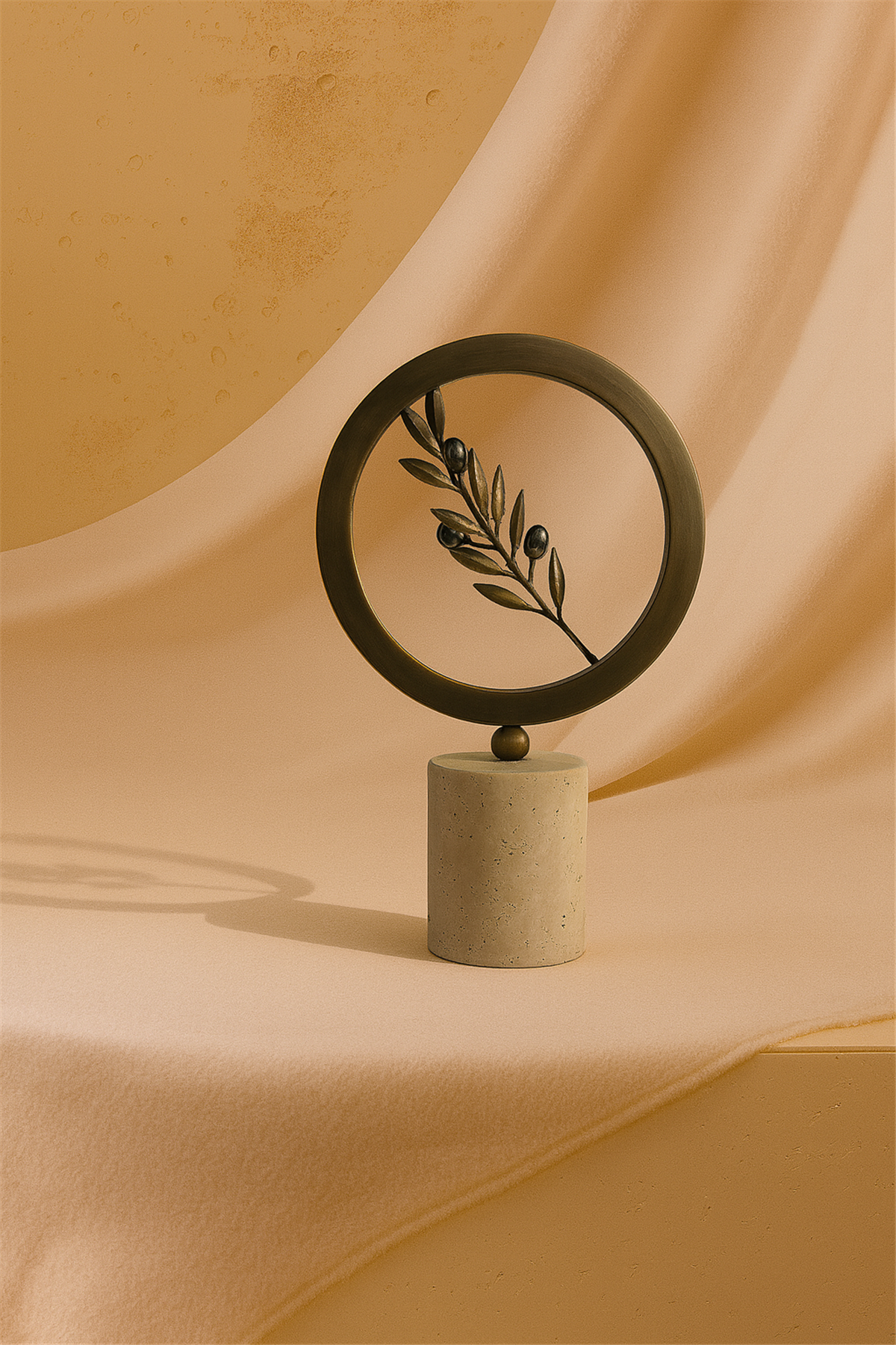 Zeytin Dalı Küçük Boy Traverten Kaideli Metal Obje