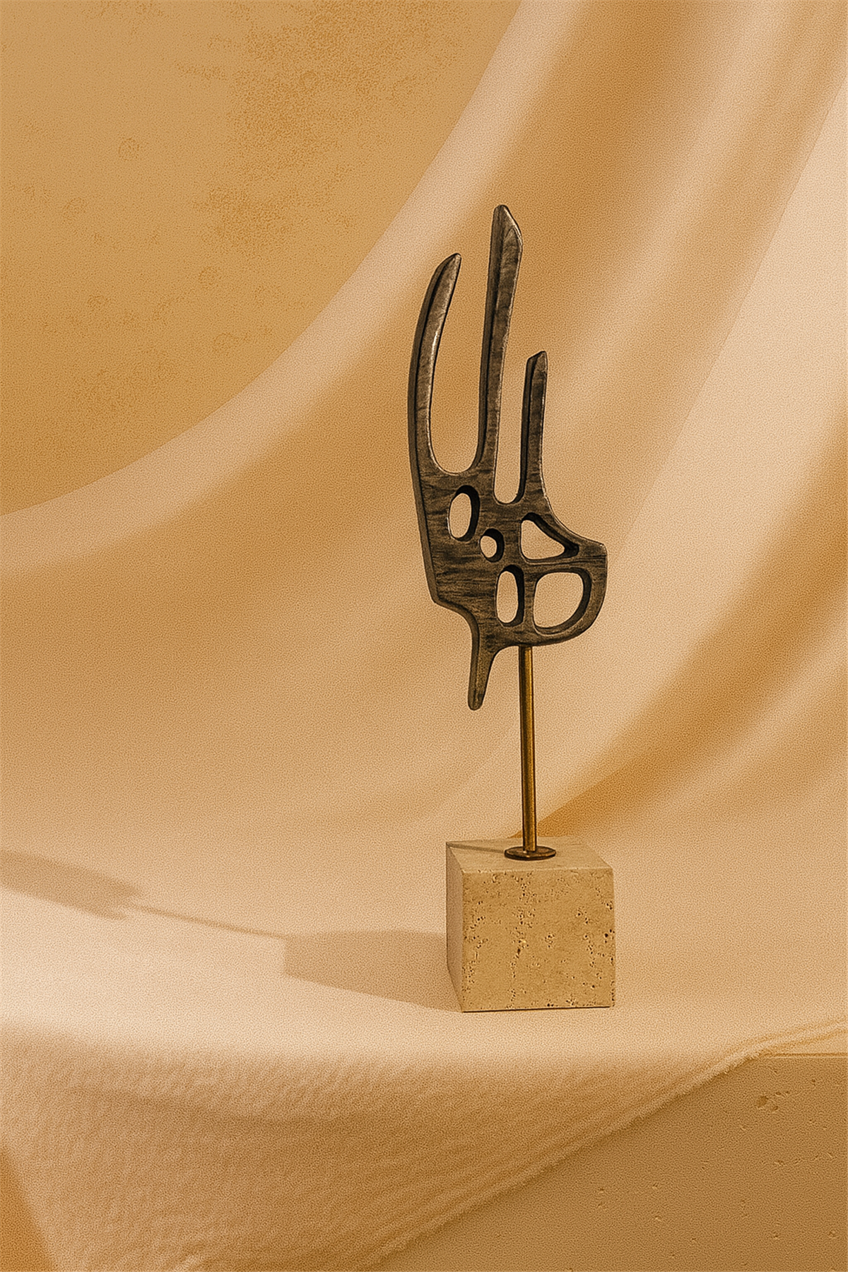 Traverten Mermer Kaideli Eskitme Soyut El Obje