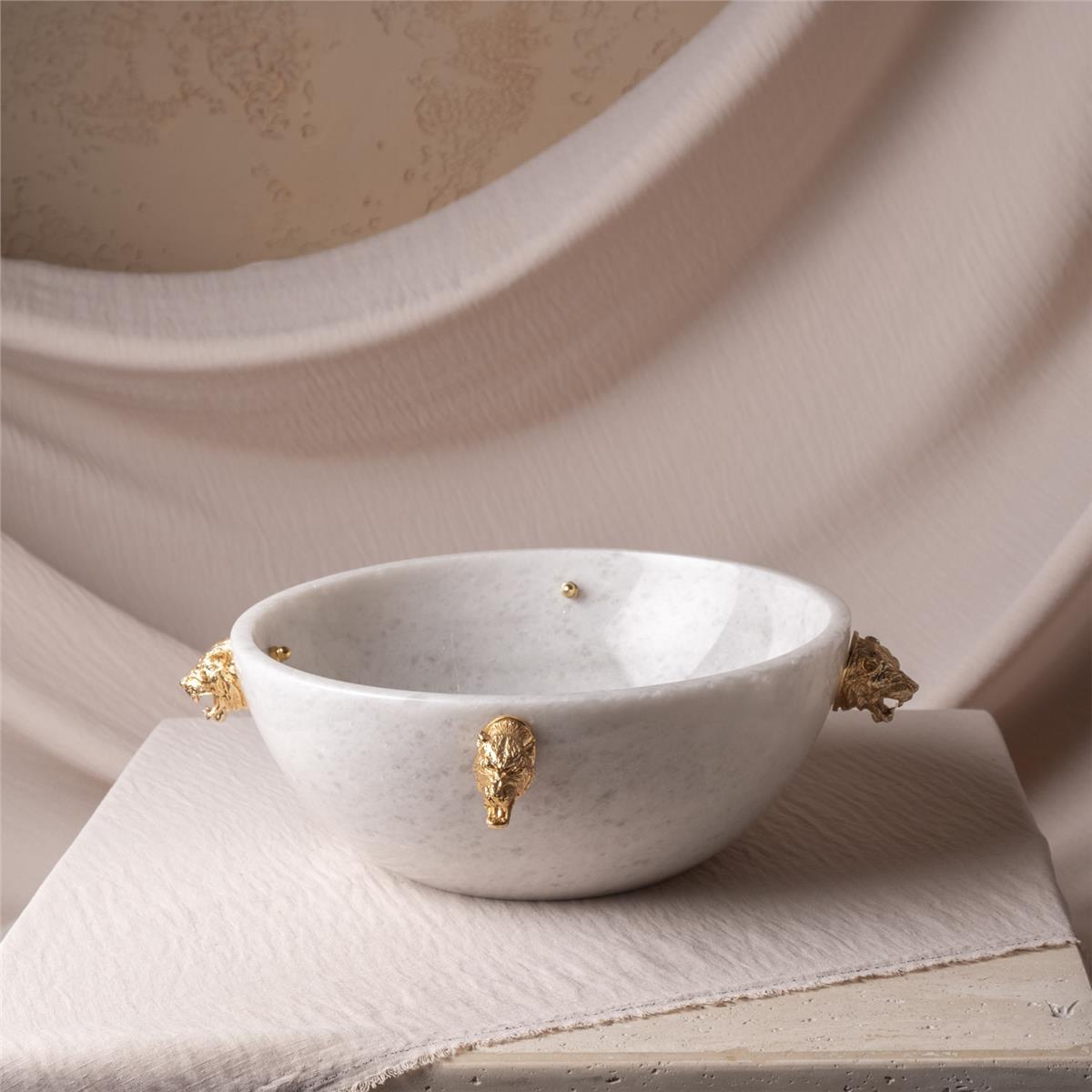 Kaplan Desenli Beyaz Mermer Kase Büyük Boy 