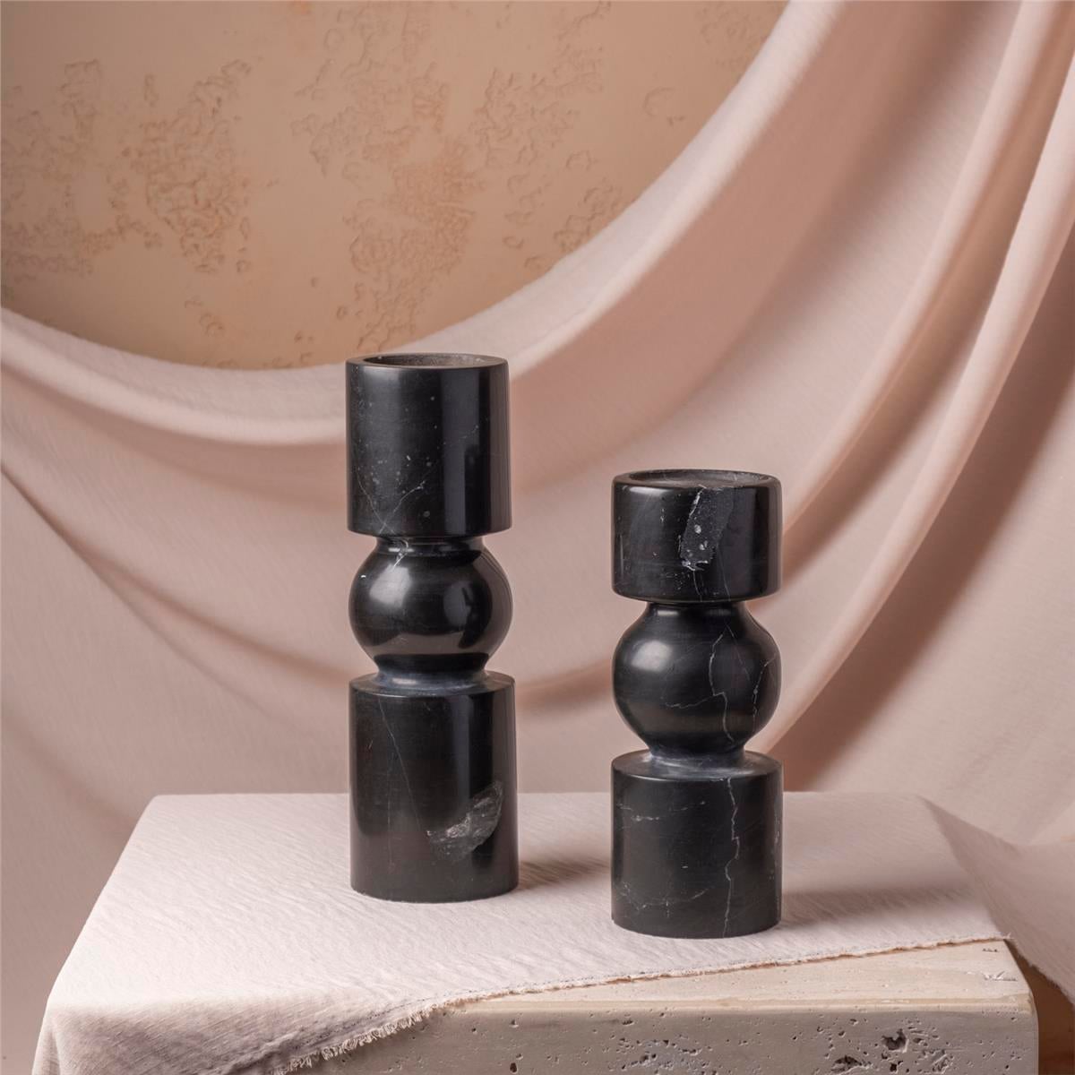 Mermer 2' Li Şamdanlık - Siyah