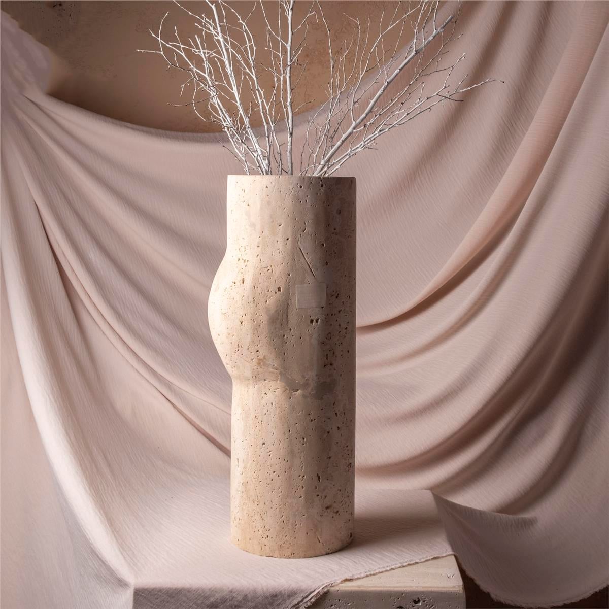 Traverten Asimetrik Vazo -  Büyük Boy